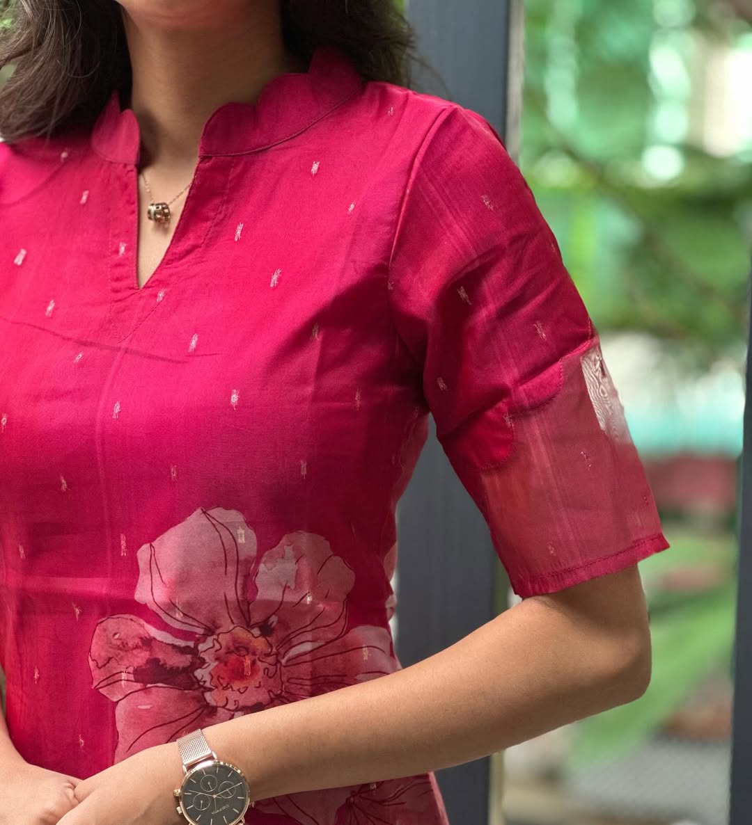 Rani Pink Organza Kurti With Dupatta