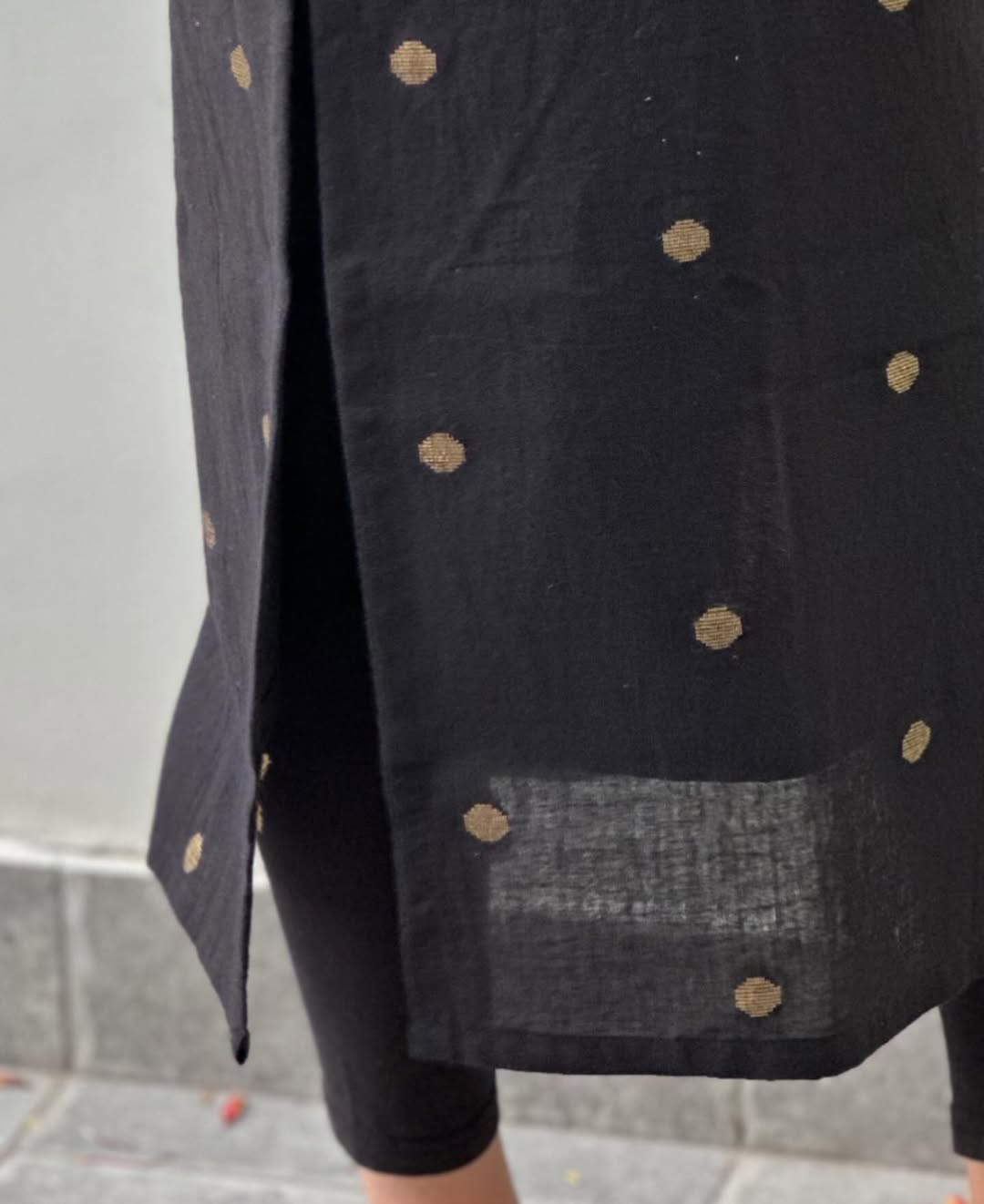 Black Kurti With Gold Dollar Butta