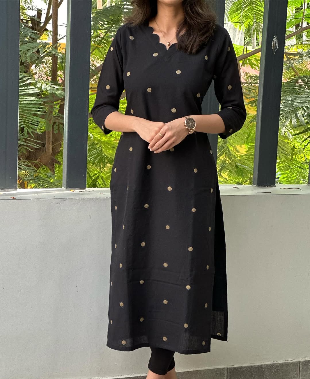 Black Kurti With Gold Dollar Butta