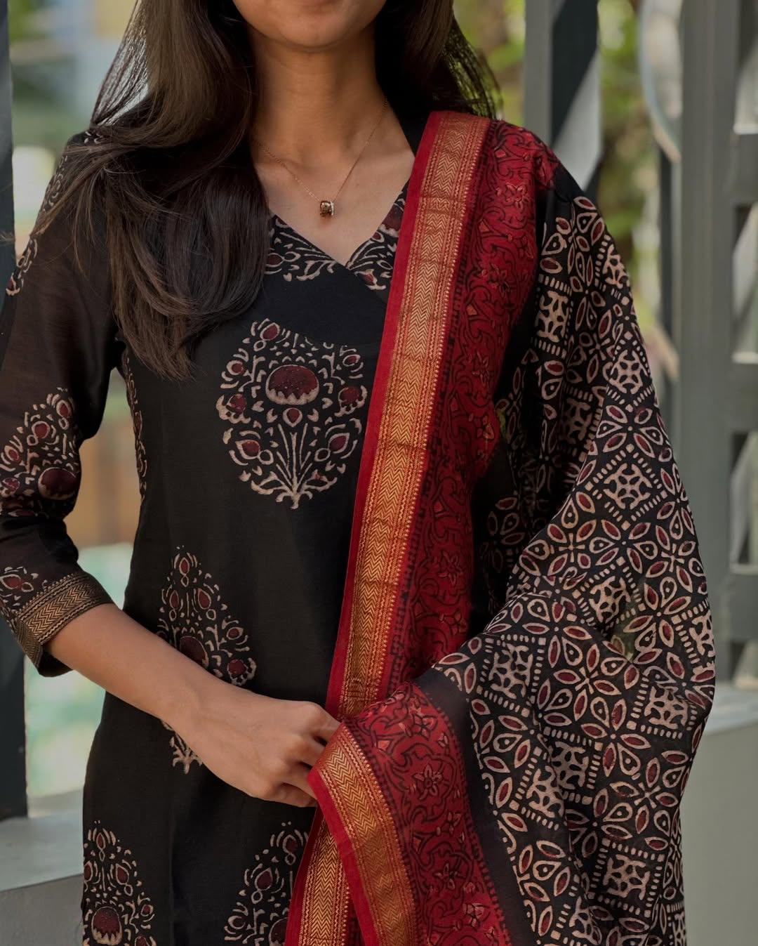 Black Block print with dupatta