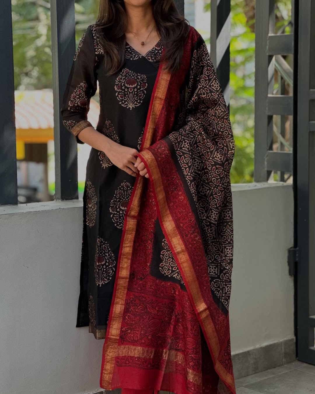 Black Block print with dupatta