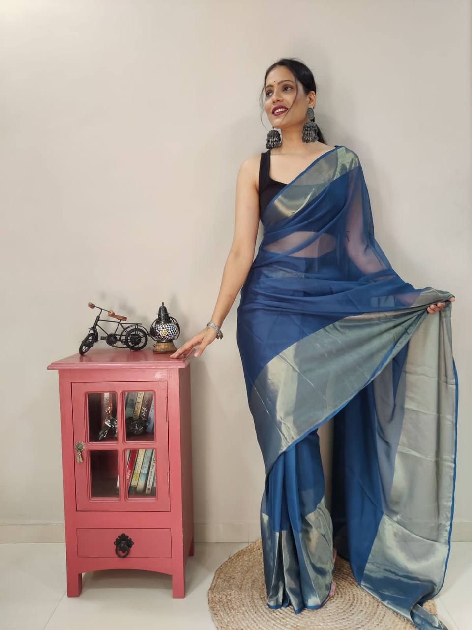 1011 GEORGETTE SAREE WITH GOLD PATTA