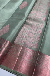 Sag Green Kanchipuram silk copper zari saree