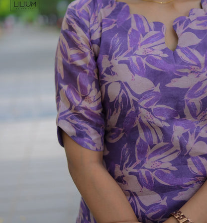 PURPLE TUSSAR KURTI WITH ELBOW SLEEVE