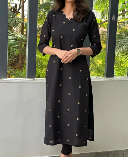 Black Kurti With Gold Dollar Butta