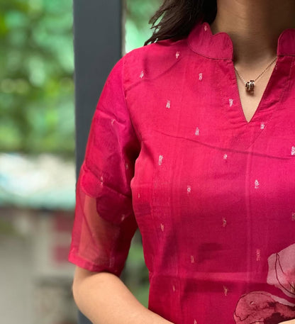 Rani Pink Organza Kurti With Dupatta