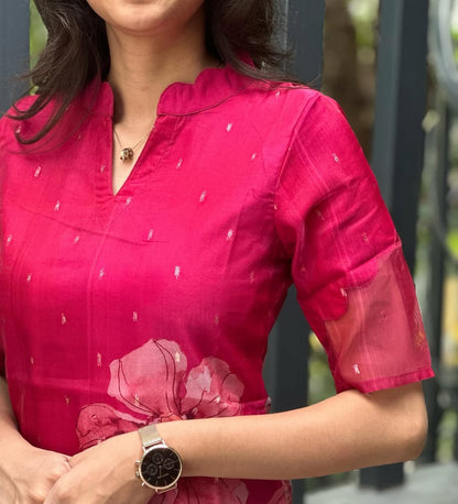 Rani Pink Organza Kurti With Dupatta
