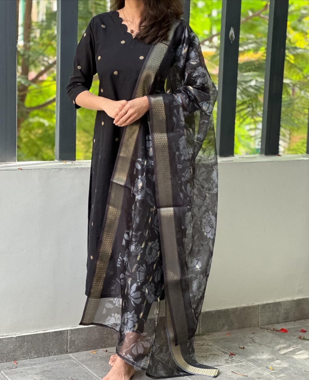 Black Kurti With Gold Dollar Butta