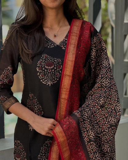 Black Block print with dupatta