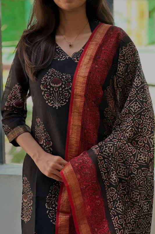 Black Block print with dupatta