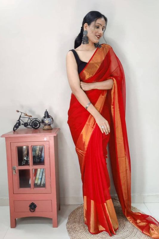1011 GEORGETTE SAREE WITH GOLD PATTA