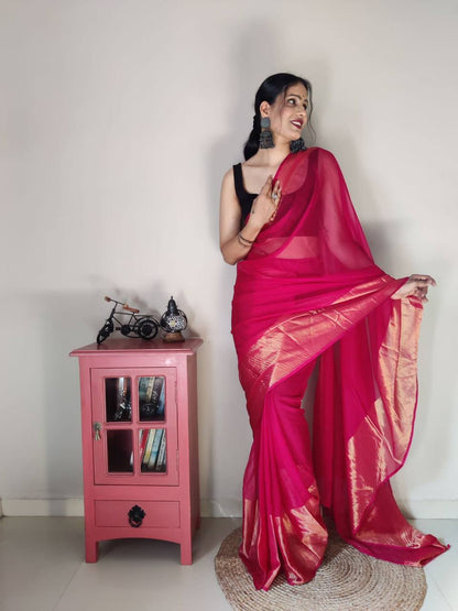 1011 GEORGETTE SAREE WITH GOLD PATTA