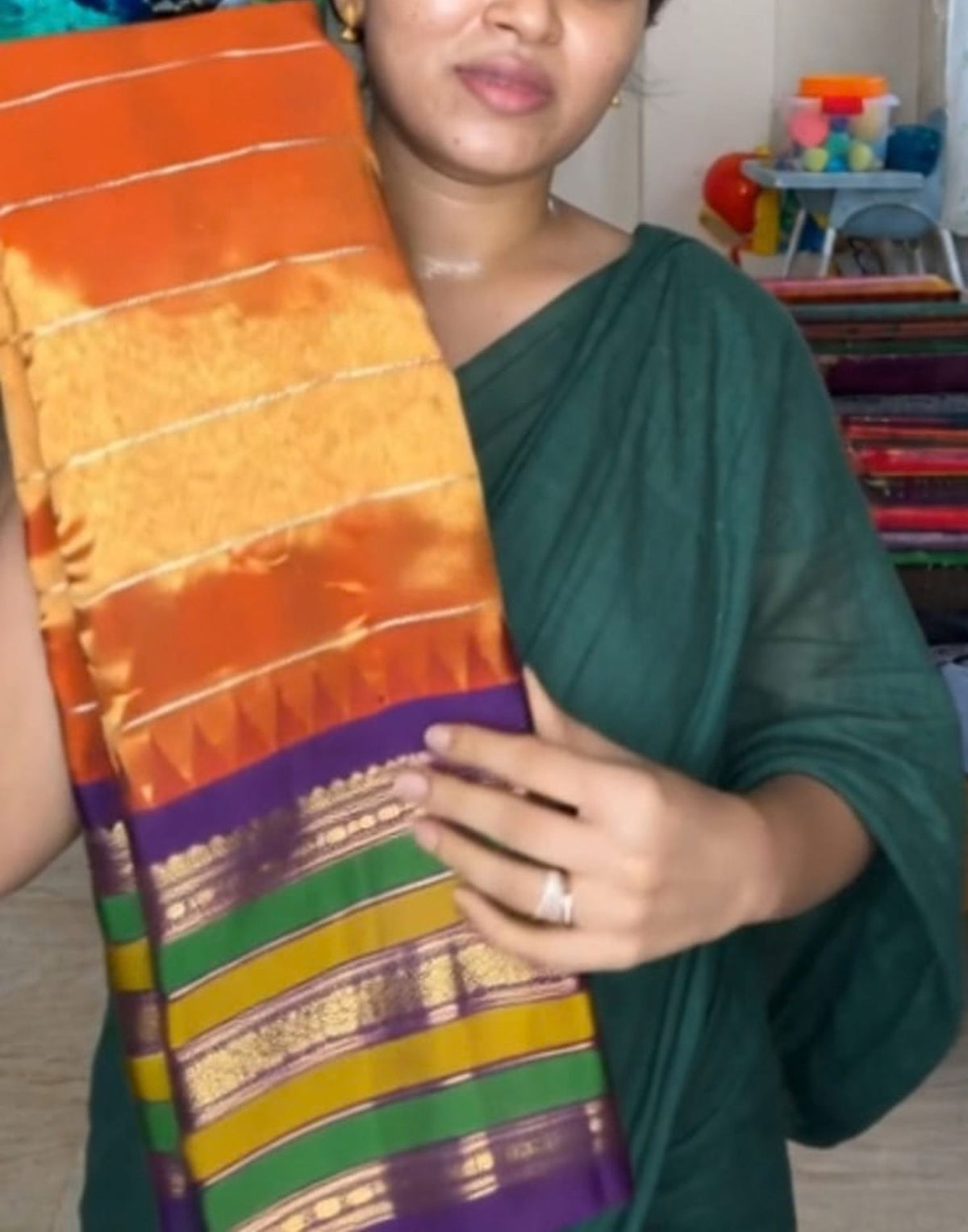 Orange Multi Gadhwal Silk Saree