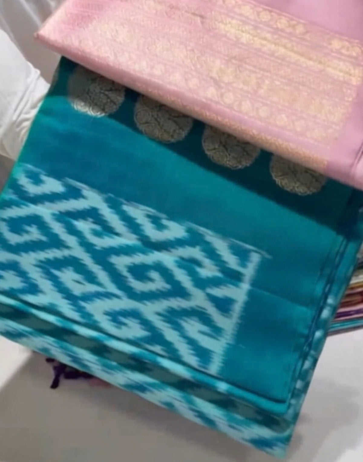 Teal Mint Pochampally Silk Saree
