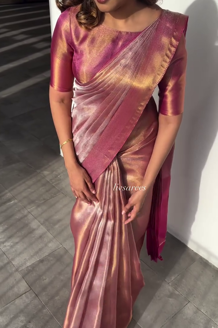 Shimmering Rose Silk Saree