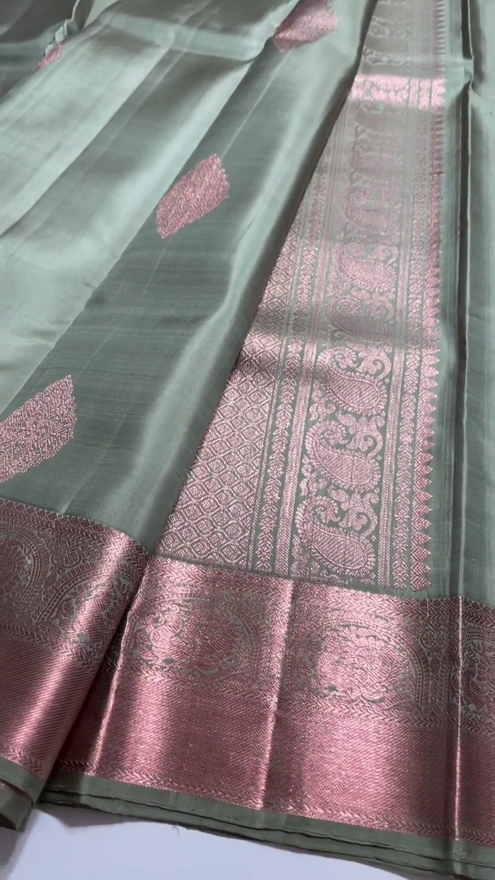 Sag Green Kanchipuram silk copper zari saree