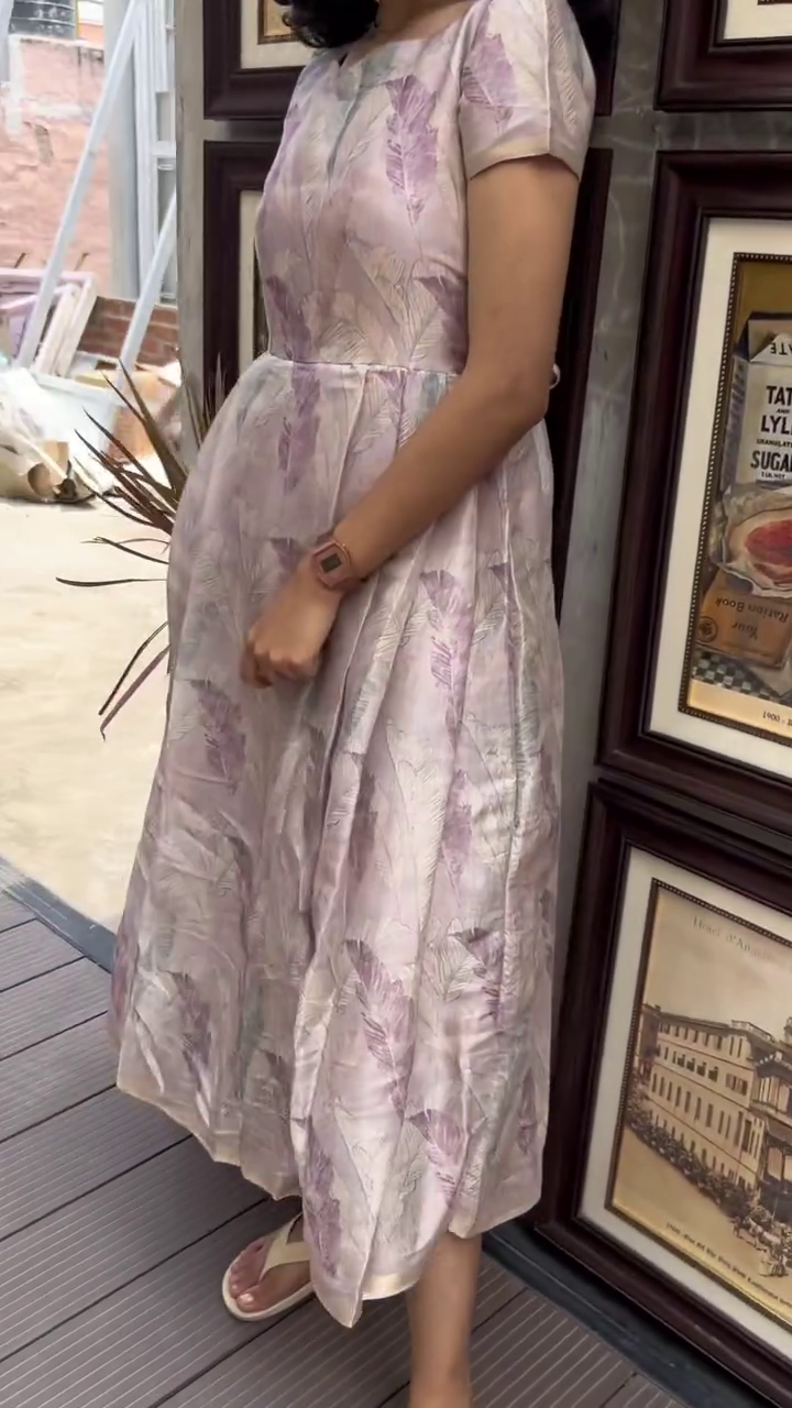 Lilac Satin organza Midi Dress